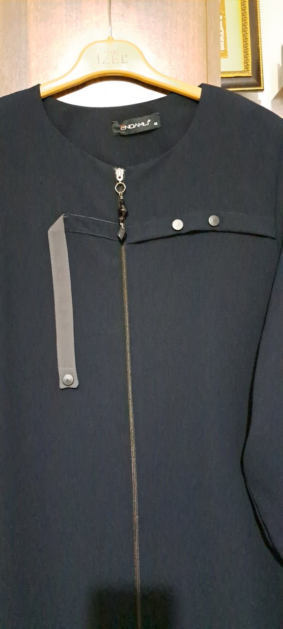 Fermuarlı Lacivert Uzun Kadın Ferace - Görsel 4