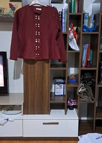 Bordo Uzun Kollu Düğmeli Kadın ikili takım - Görsel 4