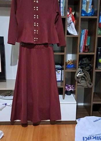 Bordo Uzun Kollu Düğmeli Kadın ikili takım - Görsel 2