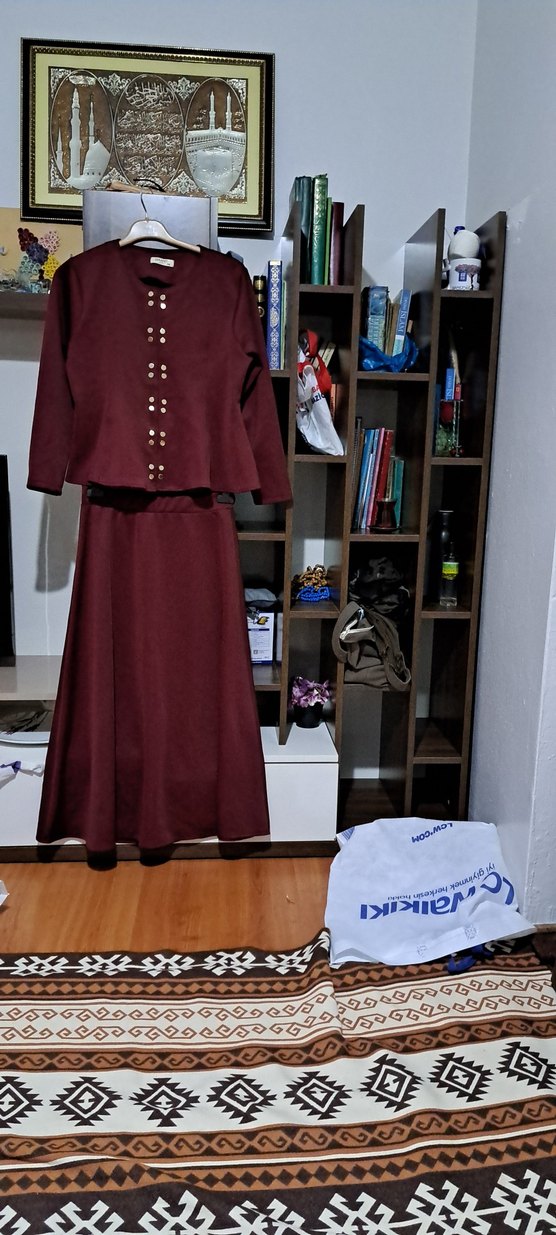 Bordo Uzun Kollu Düğmeli Kadın ikili takım - Görsel 3