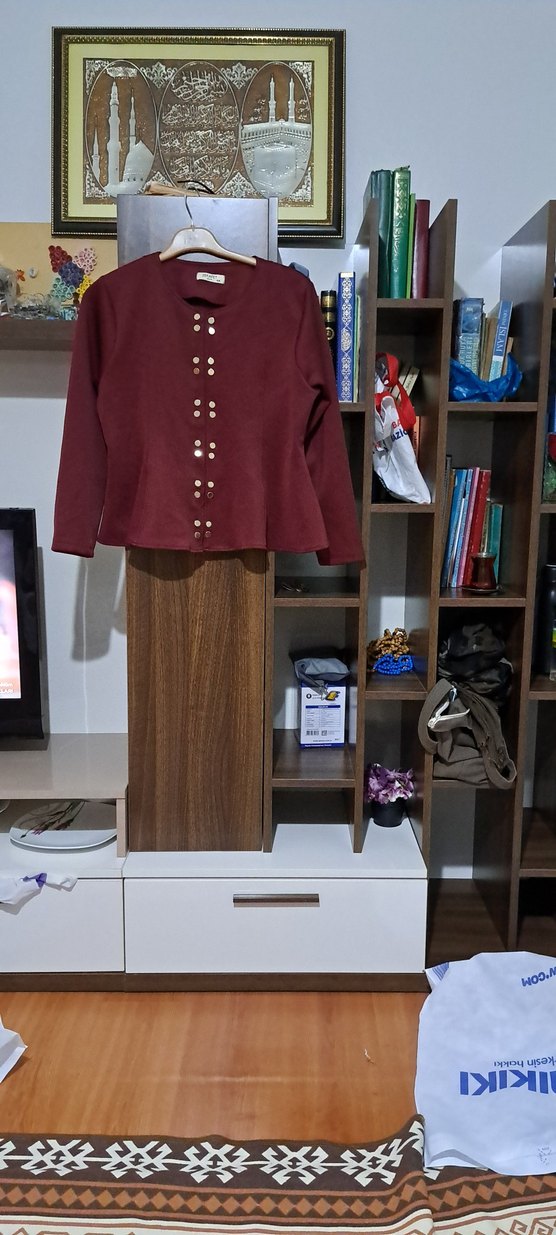 Bordo Uzun Kollu Düğmeli Kadın ikili takım - Görsel 4