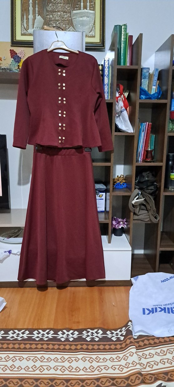 Bordo Uzun Kollu Düğmeli Kadın ikili takım - Görsel 2