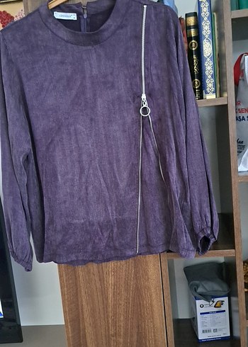 Mor Kopra İpek Fermuarlı Uzun Kollu Bluz - Görsel 2