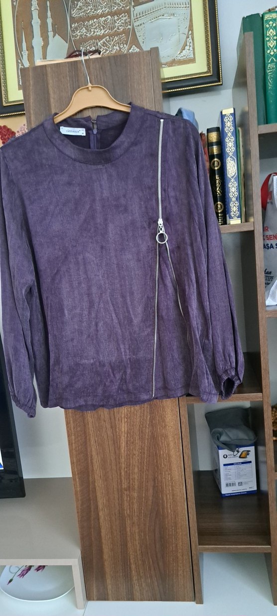Mor Kopra İpek Fermuarlı Uzun Kollu Bluz - Görsel 2