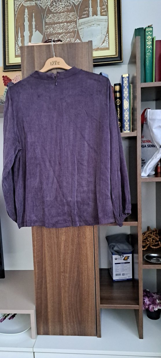 Mor Kopra İpek Fermuarlı Uzun Kollu Bluz - Görsel 3