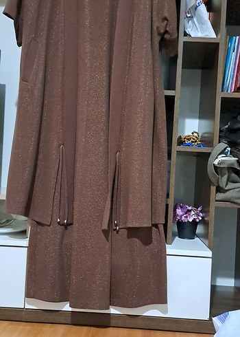 Uzun Kollu Kahverengi Salaş Kadın Elbise - Görsel 5