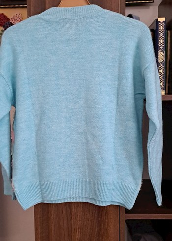 Nakışlı Mavi Bohem Örgü Kadın Kazak - Görsel 2