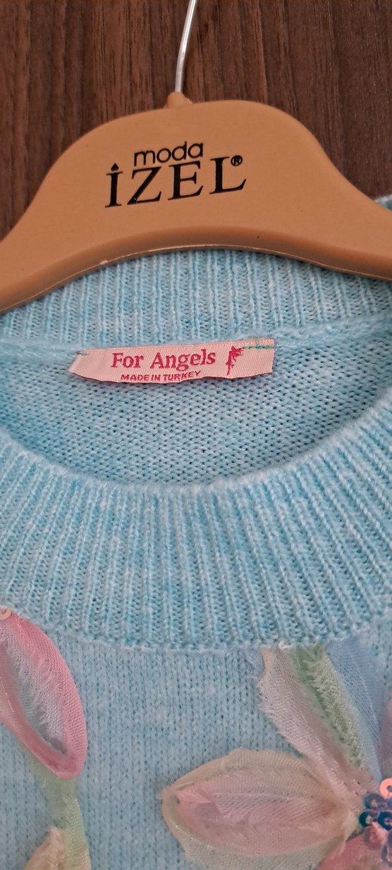 Nakışlı Mavi Bohem Örgü Kadın Kazak - Görsel 4