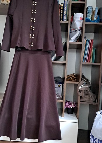 Bordo Uzun Kollu Düğmeli Kadın ikili Takım - Görsel 2