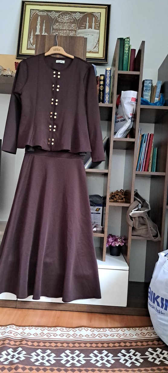 Bordo Uzun Kollu Düğmeli Kadın ikili Takım - Görsel 2