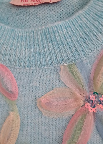 Nakışlı Mavi Bohem Kadın Triko Kazak - Görsel 3