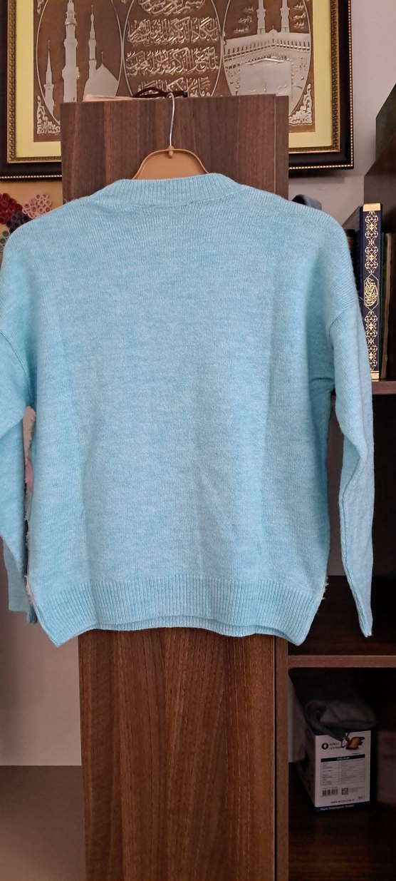 Nakışlı Mavi Bohem Kadın Triko Kazak - Görsel 2