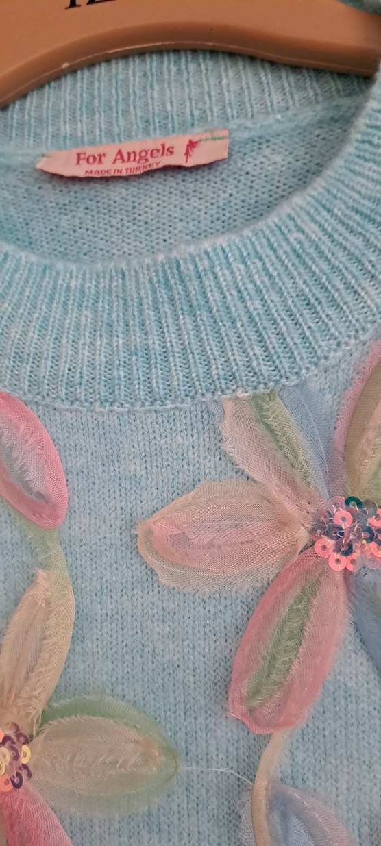 Nakışlı Mavi Bohem Kadın Triko Kazak - Görsel 3