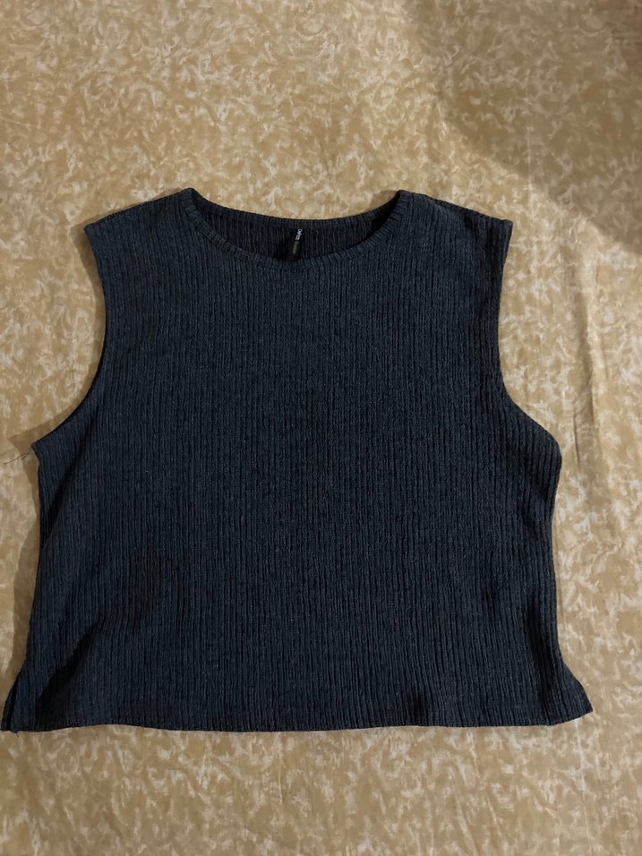 Gri Kısa Örme Kolsuz Kadın Tulum - Görsel 2