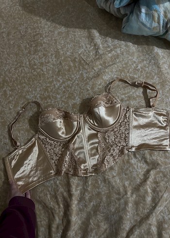 Dantel Detaylı Straplez Bej Bustiyer - Görsel 3