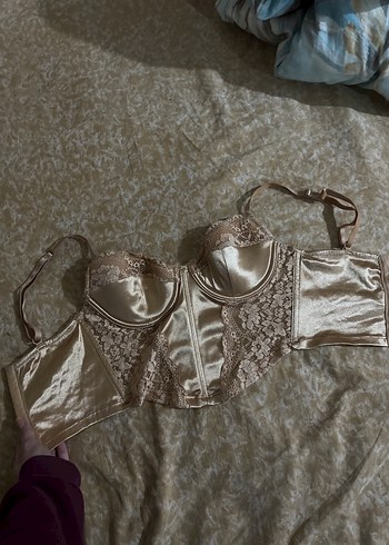 Dantel Detaylı Straplez Bej Bustiyer - Görsel 2