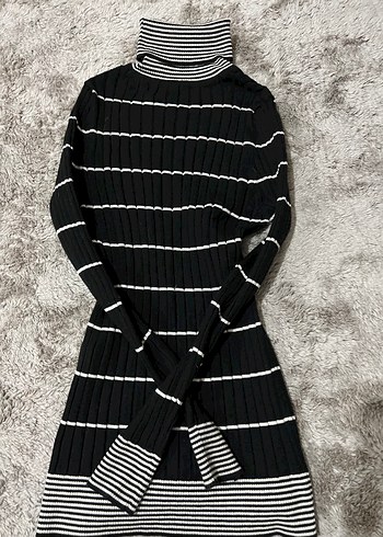 Çizgili Boğazlı Triko Kadın bluz - Görsel 3