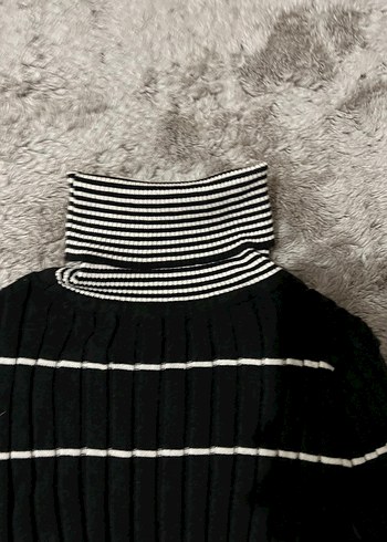 Çizgili Boğazlı Triko Kadın bluz - Görsel 4