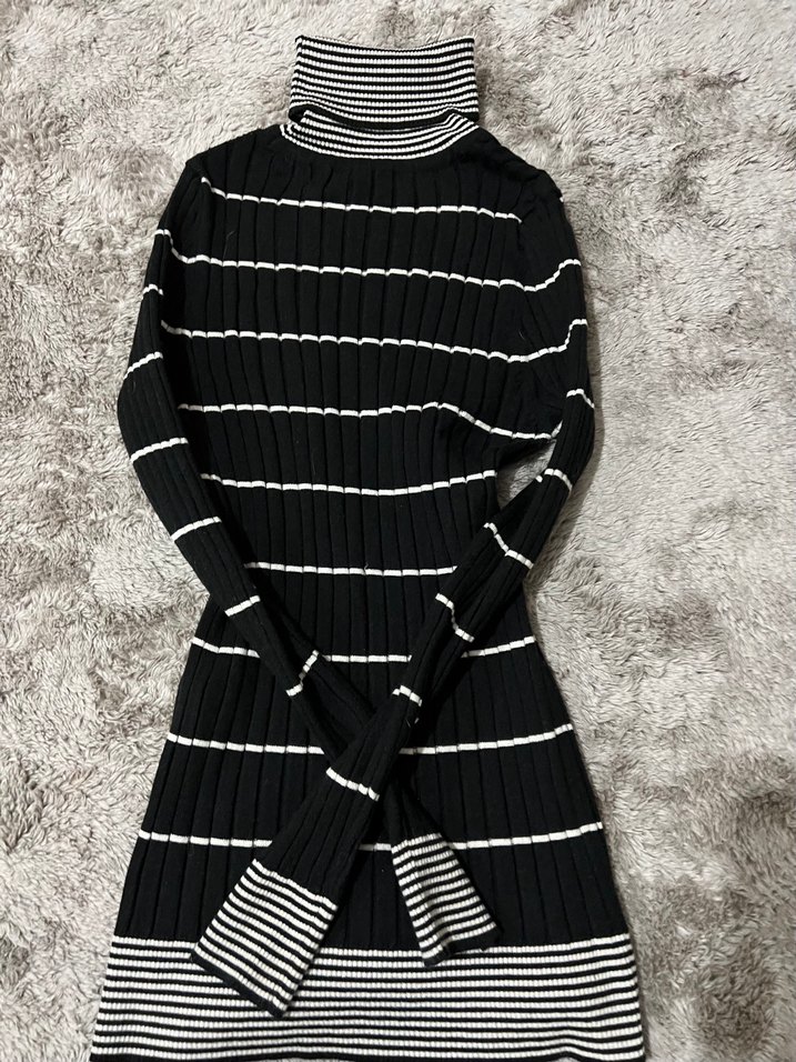 Çizgili Boğazlı Triko Kadın bluz - Görsel 3