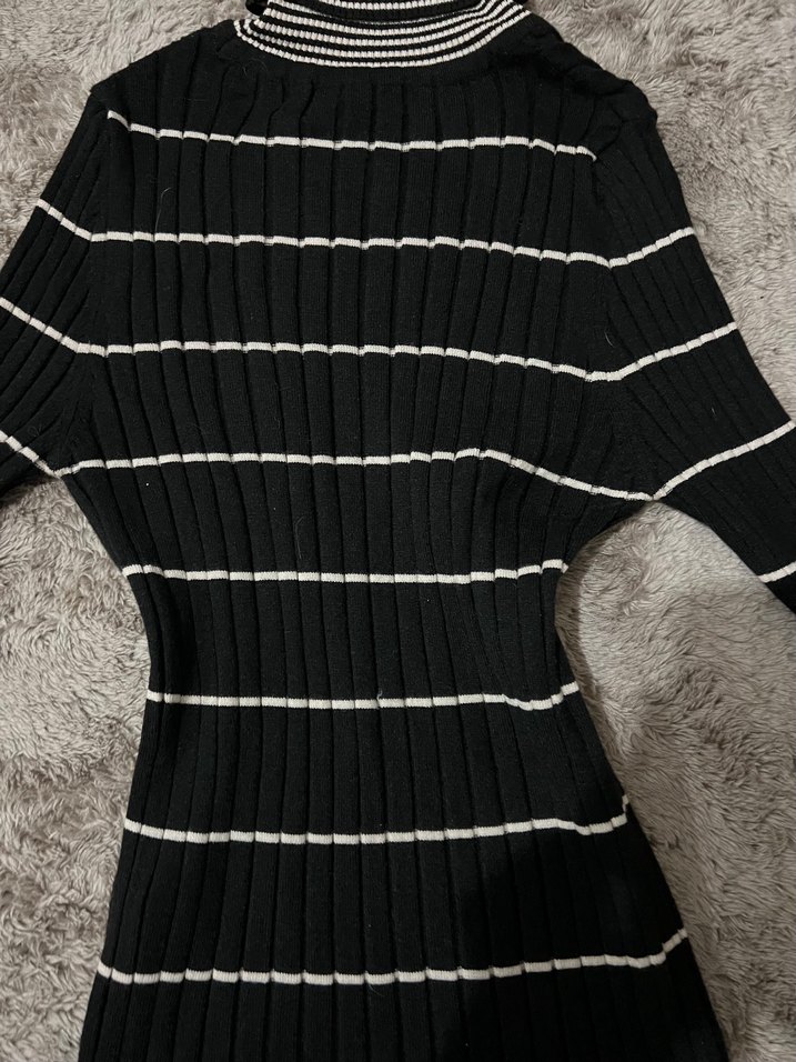 Çizgili Boğazlı Triko Kadın bluz - Görsel 2