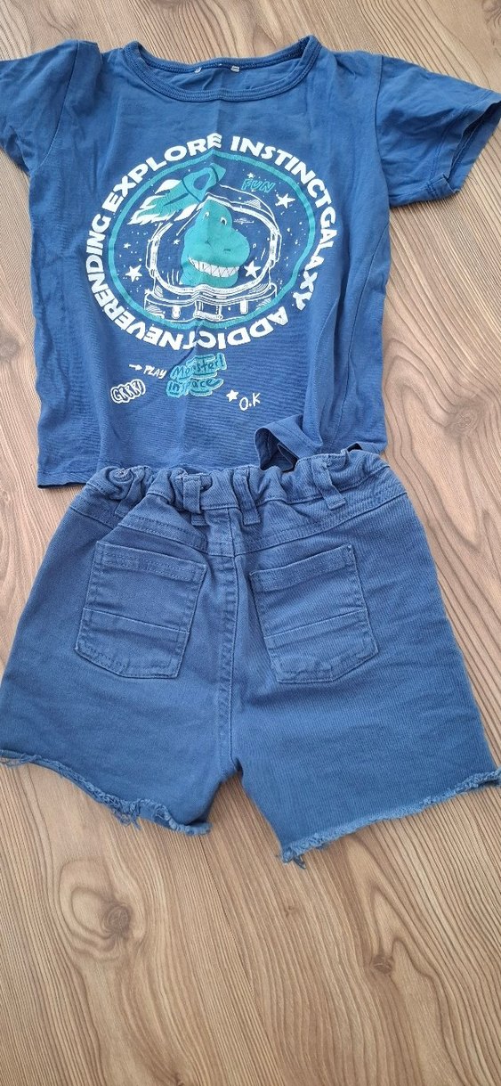 Mavi Baskılı Tişört ve  Kot Şort Takım - Görsel 2