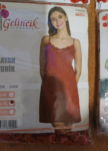 Gelincik Kadın kırmızı Batik Desen Gecelik