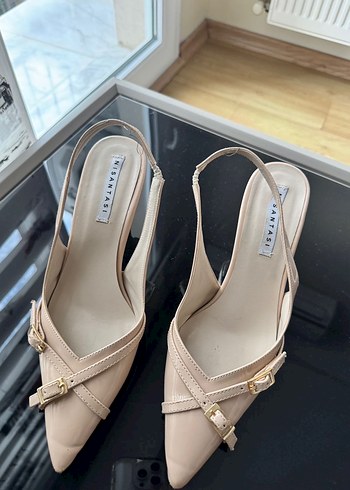 Bej Tokalı İnce Topuklu Kadın Ayakkabı - Görsel 2