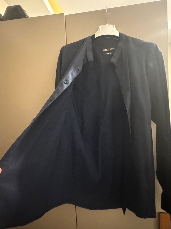 Zara Erkek Mavi Baskılı Slim Fit Gömlek - Görsel 3