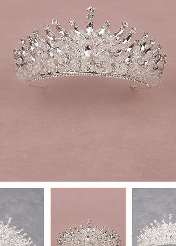 Kristal Taşlı Beyaz Gelin Tacı - Görsel 4