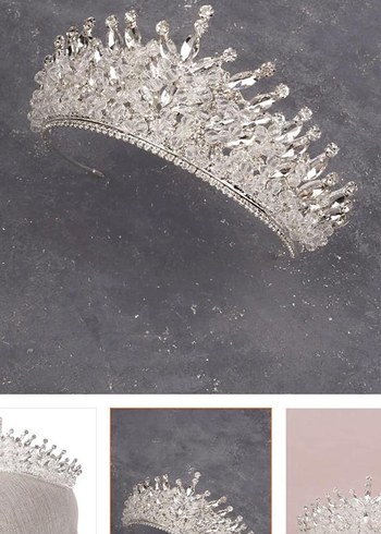Kristal Taşlı Beyaz Gelin Tacı - Görsel 3