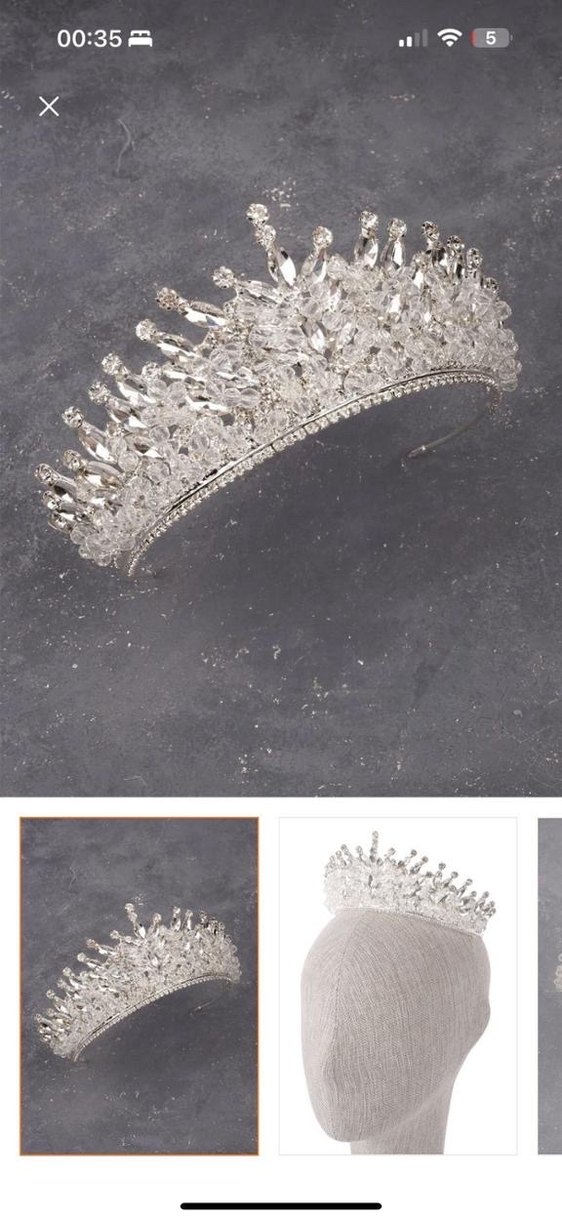 Kristal Taşlı Beyaz Gelin Tacı - Görsel 2