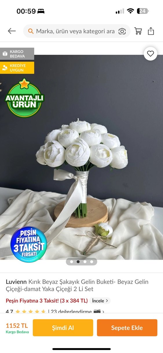 Luvienn Kırık Beyaz Şakayık Gelin Buketi - Görsel 2