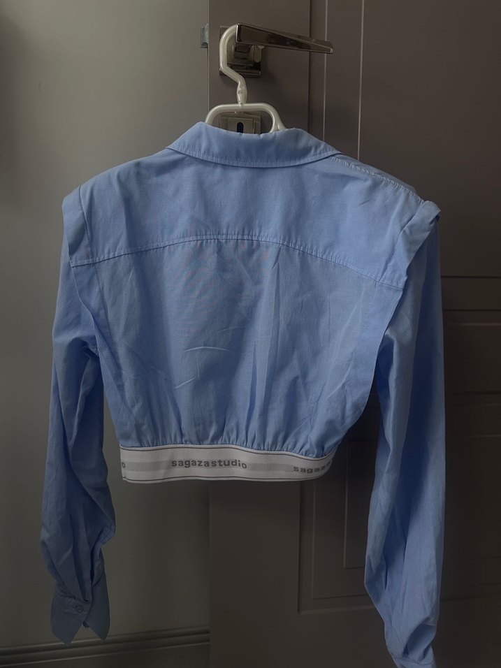 Sagaza Mavi Keten Mini Gömlek - Görsel 4