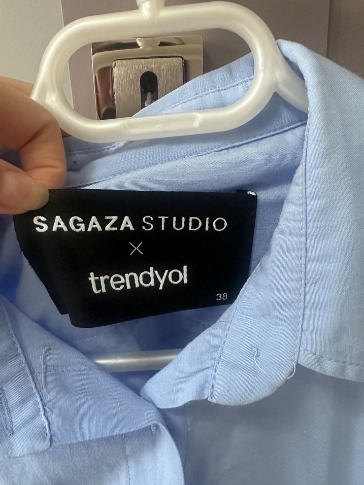 Sagaza Mavi Keten Mini Gömlek - Görsel 3