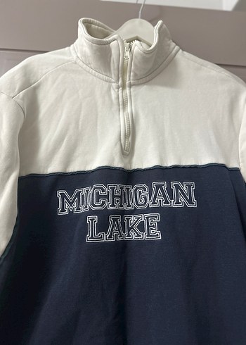 Yarım Fermuarlı Yüksek Yaka Baskılı Sweatshirt - Görsel 2