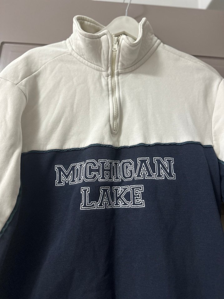 Yarım Fermuarlı Yüksek Yaka Baskılı Sweatshirt - Görsel 2