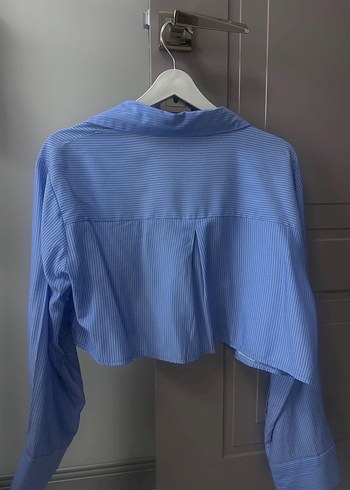 Mavi Düğmeli Uzun Kollu Keten Gömlek - Görsel 3