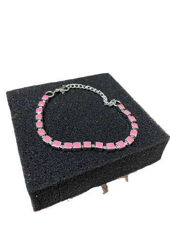 Renkli Zincir Detaylı Pembe Punk Bileklik - Görsel 2