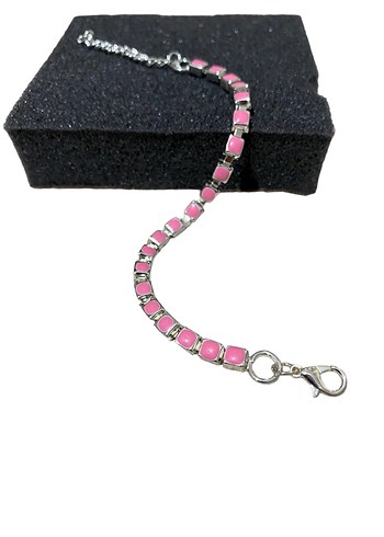 Renkli Zincir Detaylı Pembe Punk Bileklik - Görsel 4