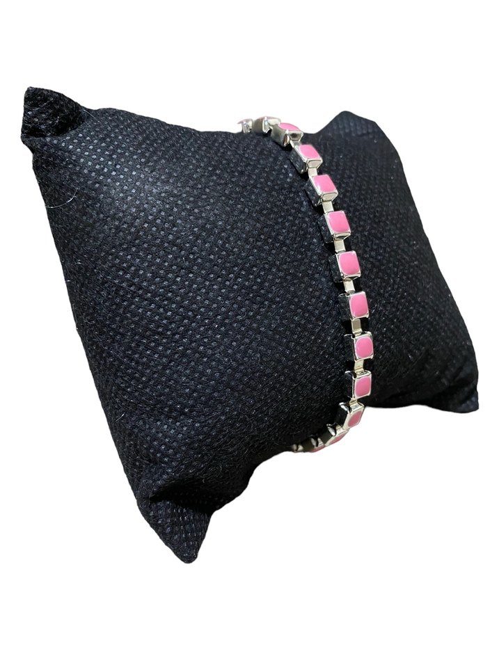 Renkli Zincir Detaylı Pembe Punk Bileklik - Görsel 5