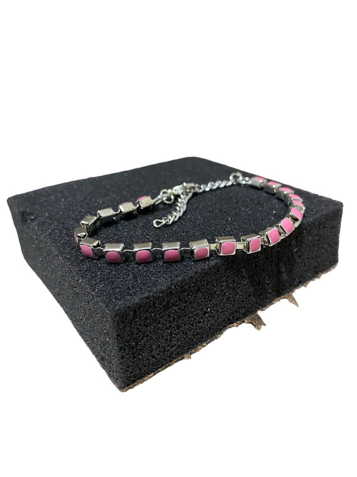 Renkli Zincir Detaylı Pembe Punk Bileklik - Görsel 3