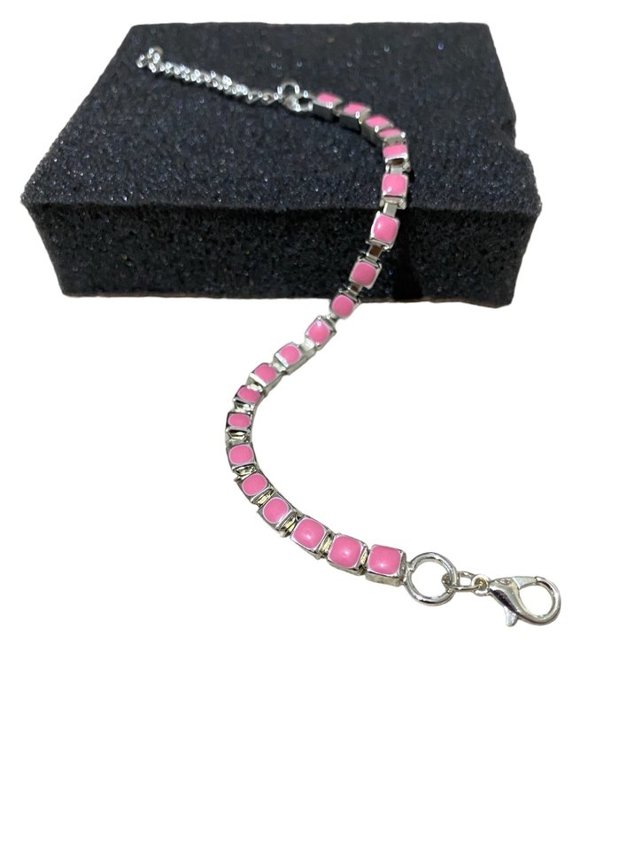 Renkli Zincir Detaylı Pembe Punk Bileklik - Görsel 4