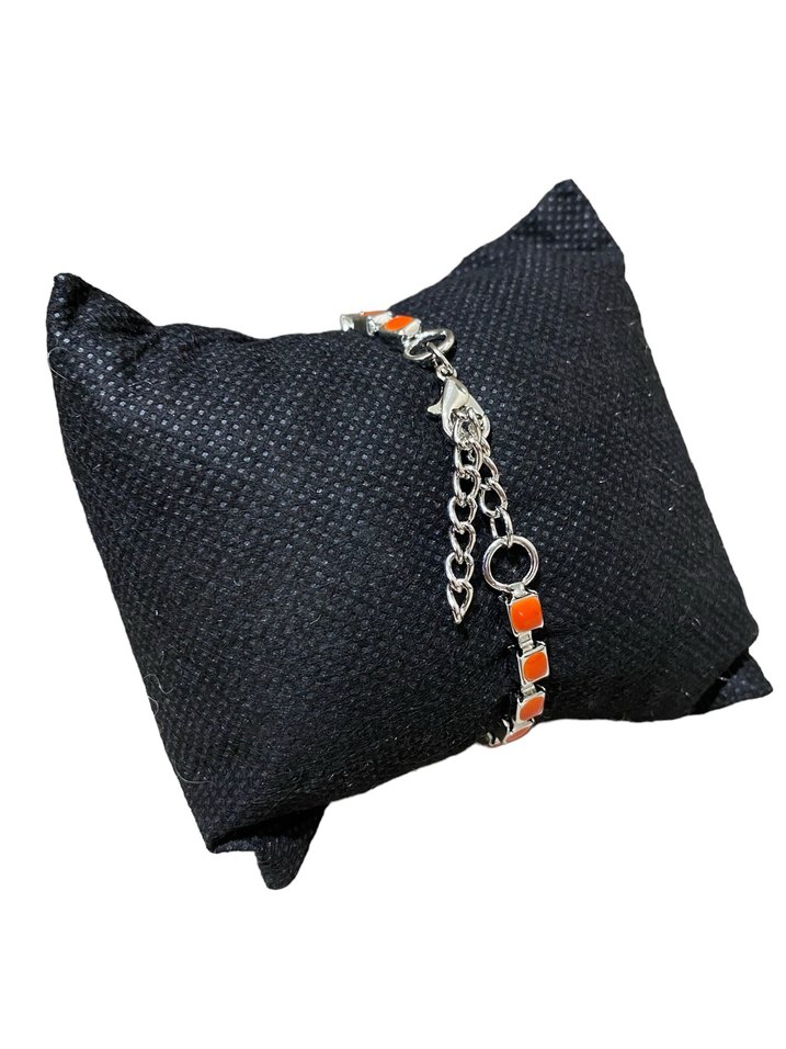 Turuncu Renkli Zincir Detaylı Kadın Bileklik - Görsel 4