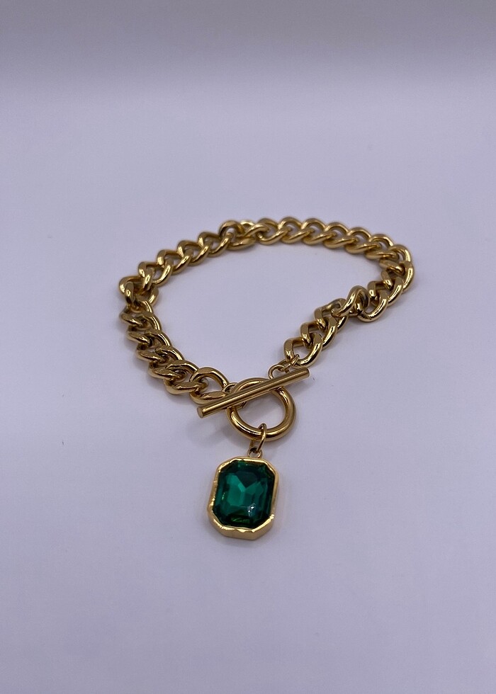 Yeşil Taşlı Çelik Bileklik - Görsel 2