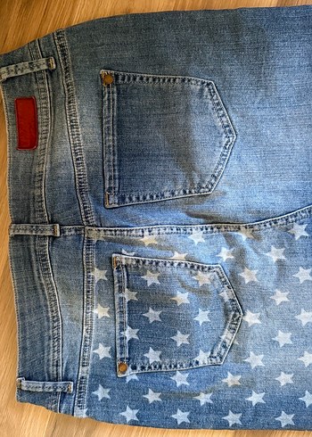 s Beden Yıldız ve Bayrak Desenli Düğmeli Denim Etek
