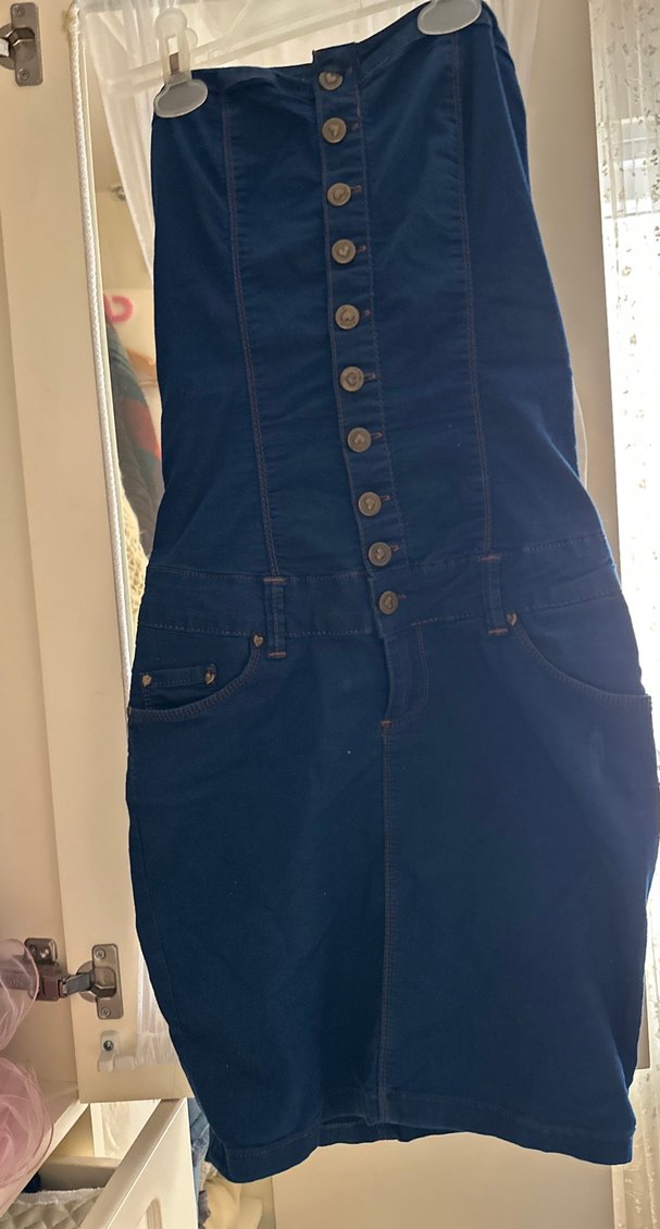 Düğmeli Mavi mini strablez elbıse s beden - Görsel 3