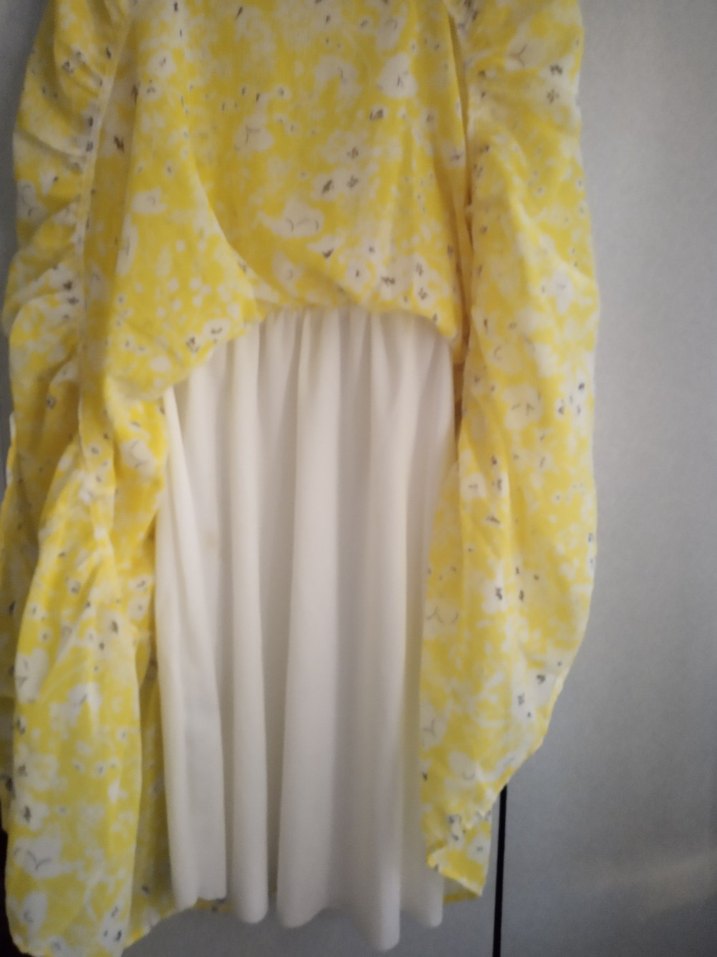 Sarı Bohem Midi Elbise, Uzun Kollu, Volanlı - Görsel 3