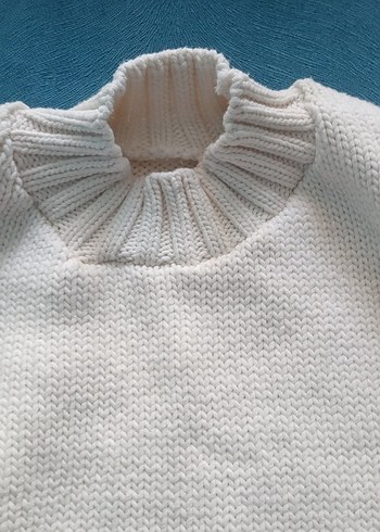 Beyaz Kolsuz Örgü crop süeter - Görsel 2