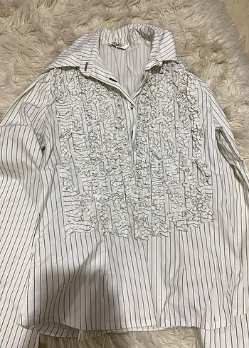 Fırfırlı Nakışlı Keten Gömlek - Görsel 2