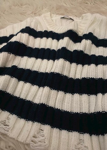 çizgili geniş kazak - Görsel 4